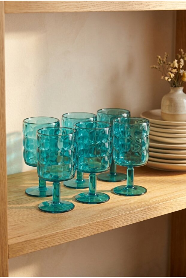 Set of 6 Acrylic Water Glasses with Embossed Pattern, 340 ml
