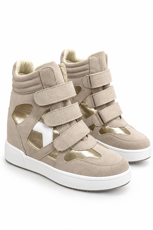 Women's Beige Hidden Heel Women's Sneakers and Boots 8 cm