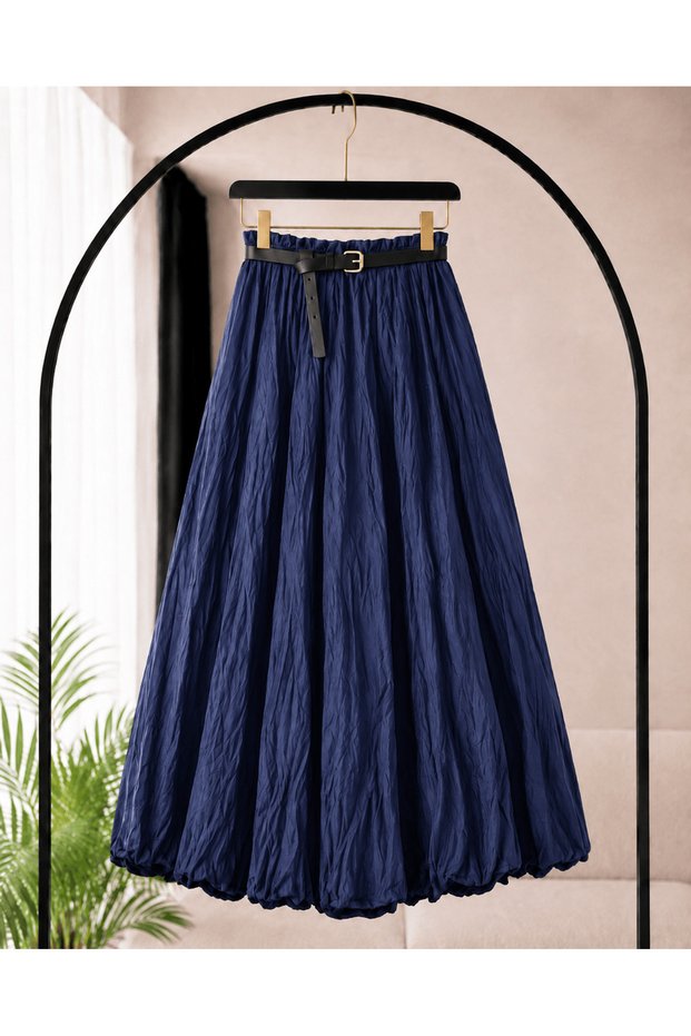 Crinkled Skirt - Pl - Navy Blue