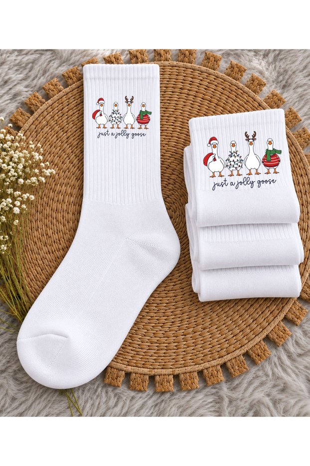 Jolly Goose Cheerful New Year's Goose Printed Socks (Single Piece)