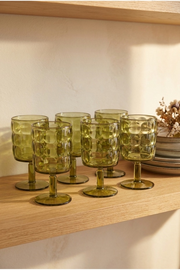 Set of 6 Acrylic Water Glasses with Embossed Pattern, 340 ml