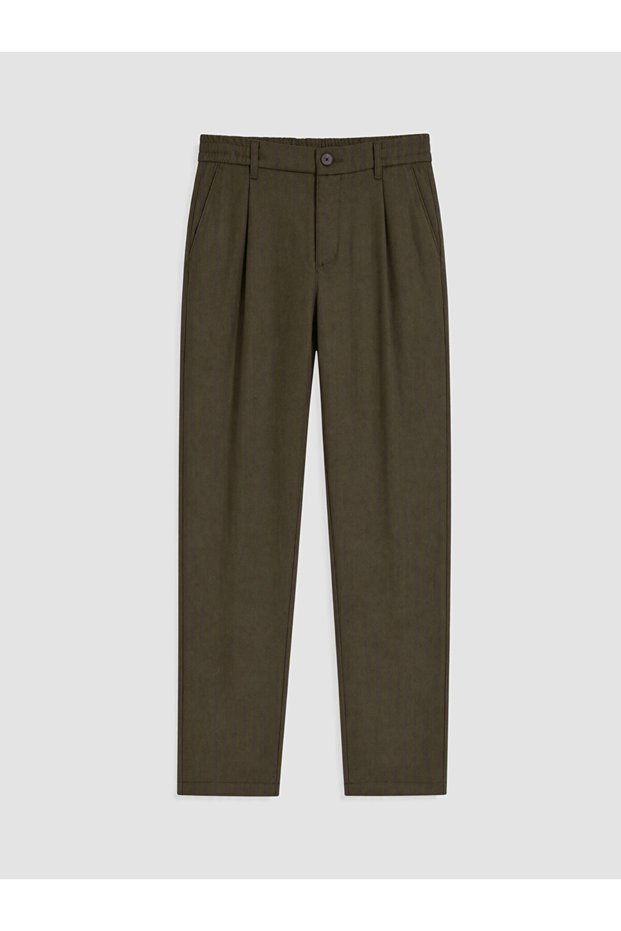 Özmarka New Season Khaki Regular Fit Gabardine Men's Pleated Trousers