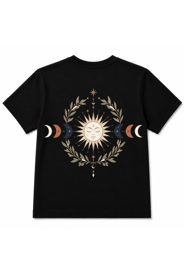 Celestial Sun & Moon Boho Moon Phases Graphic Kids T-Shirt