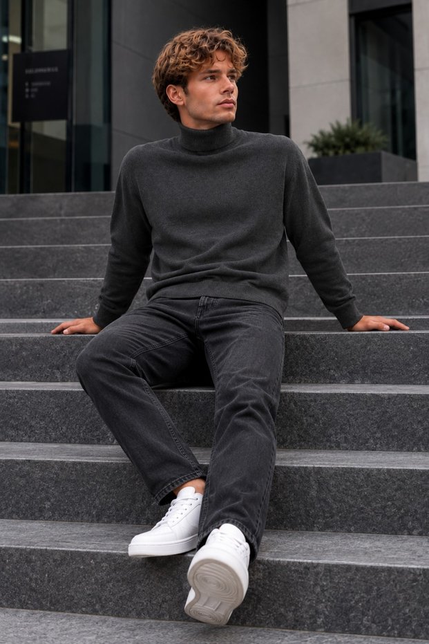 Winter Men's High Collar Casual Smoked Sweatshirt