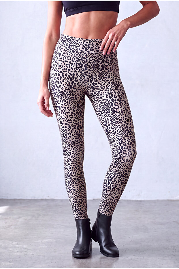 Women's Leopard Patterned Single Jersey High Waist Elastic Leggings Pippa