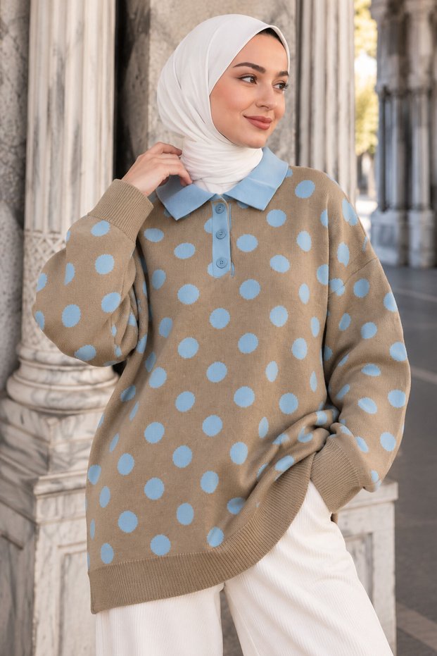 Buttoned Polka Dot Sweater Tsd260318 Mink