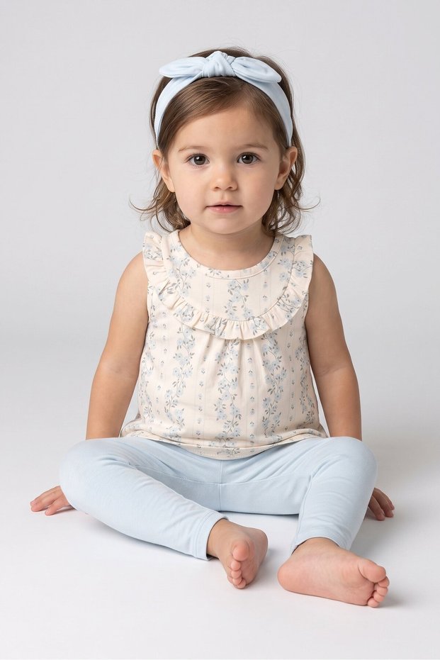 Toddlers Girl 3pcs Floral Print Top, Pants And Headband Set, Multicolor