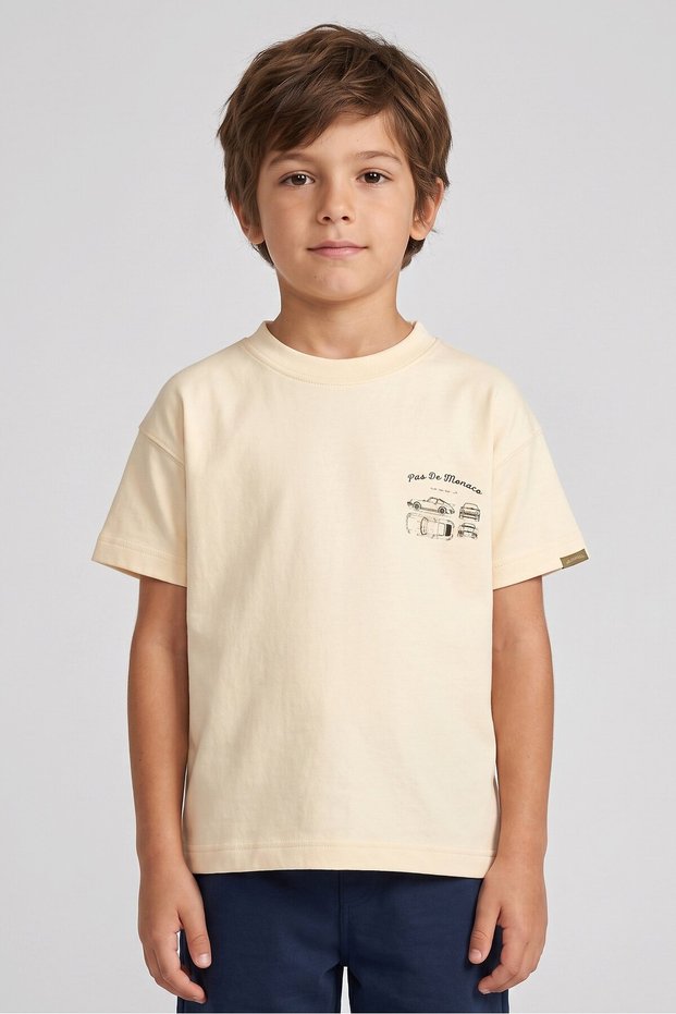 Kids Boy Short Sleeve Brand Logo T-shirt, Beige