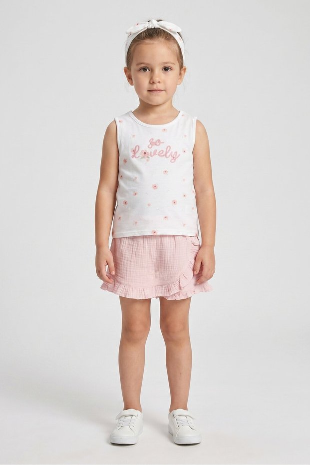 Toddlers Girl 3 Pcs Floral Print Top And Short Set With Headband, Multicolor
