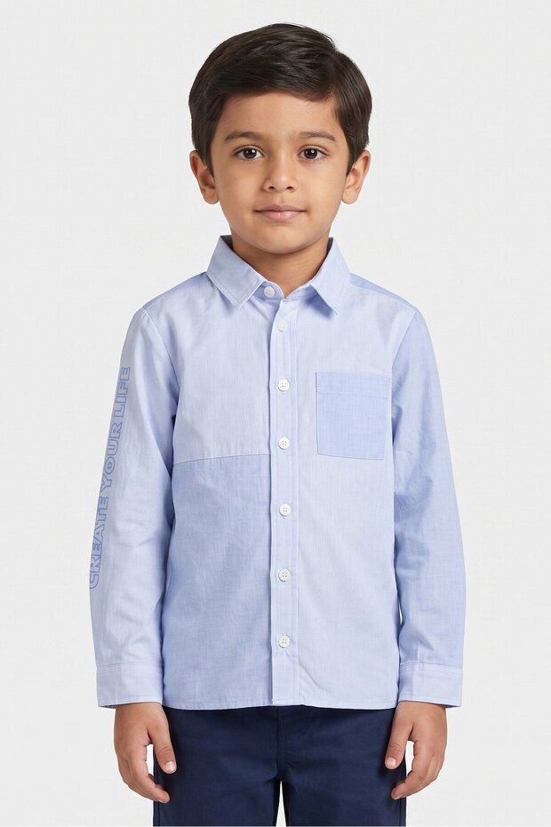 Kids Boy Micro Stripe Long Sleeve Casual Shirt, Light Blue