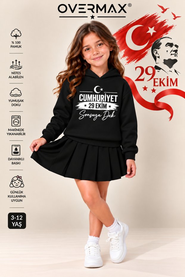 29 October Republic Day Special Printed Children's Hooded Sweatshirt – Girls and Boys 3-12 Years Old