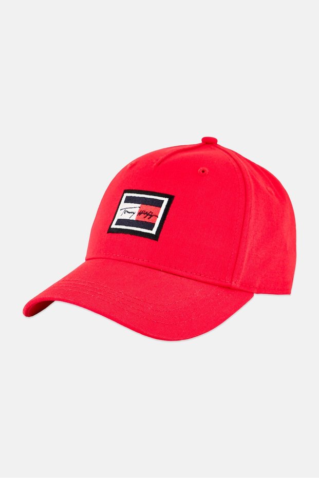 Men Embroidered Logo Adjustable Buckle Cap, Red