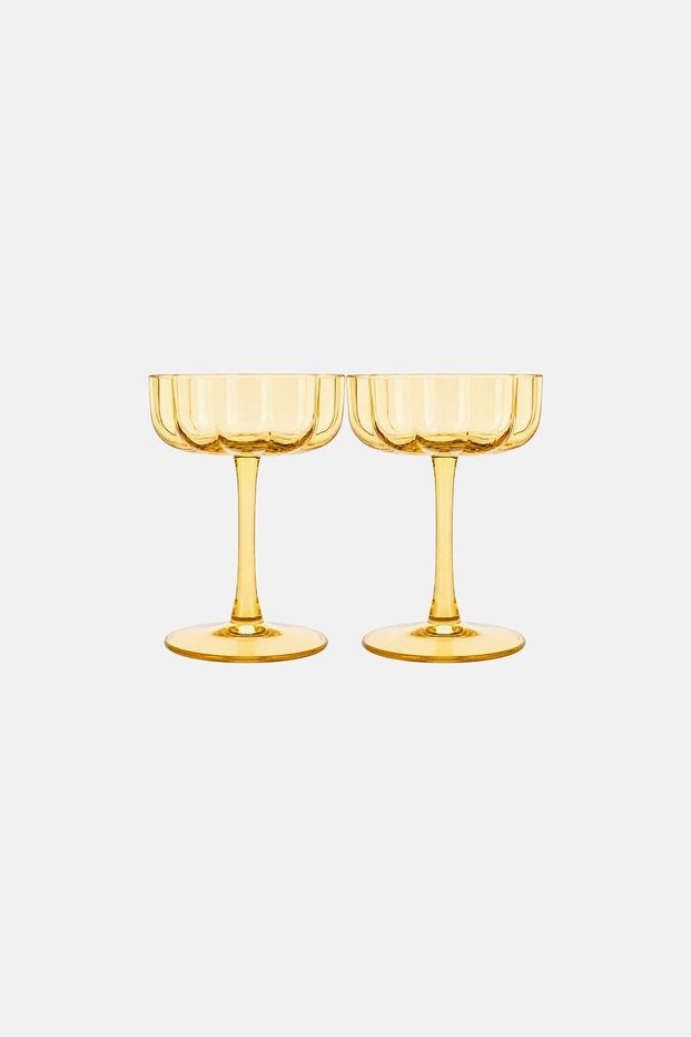 2 Pcs Flower Botanical Glass 210 ml, Light Yellow