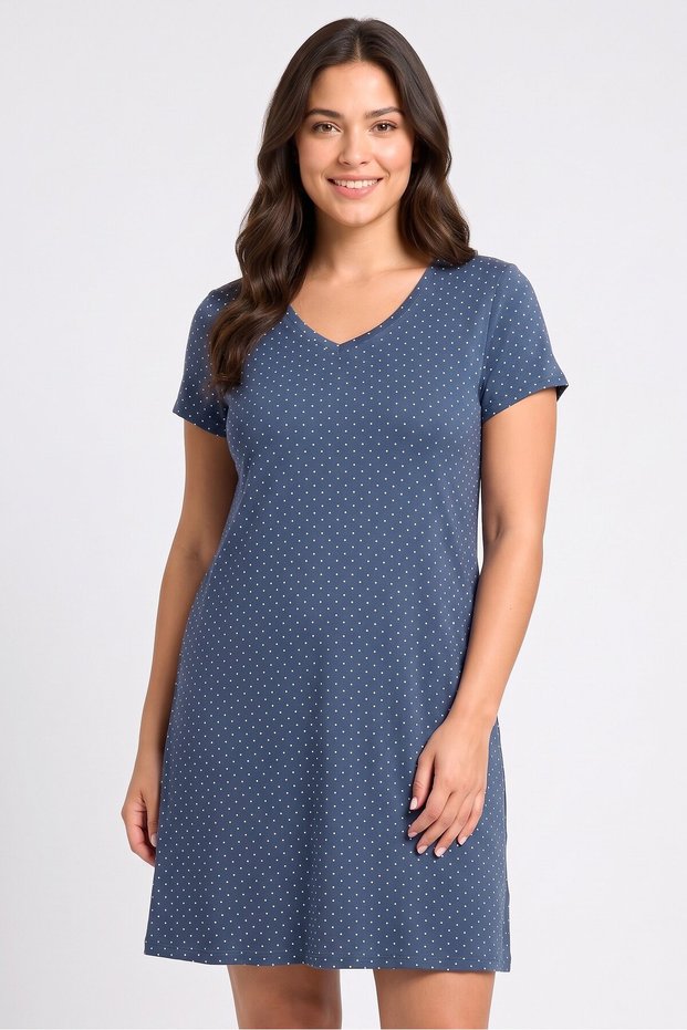 Women V-Neck Short Sleeve Sleepwear Dress, Multicolor