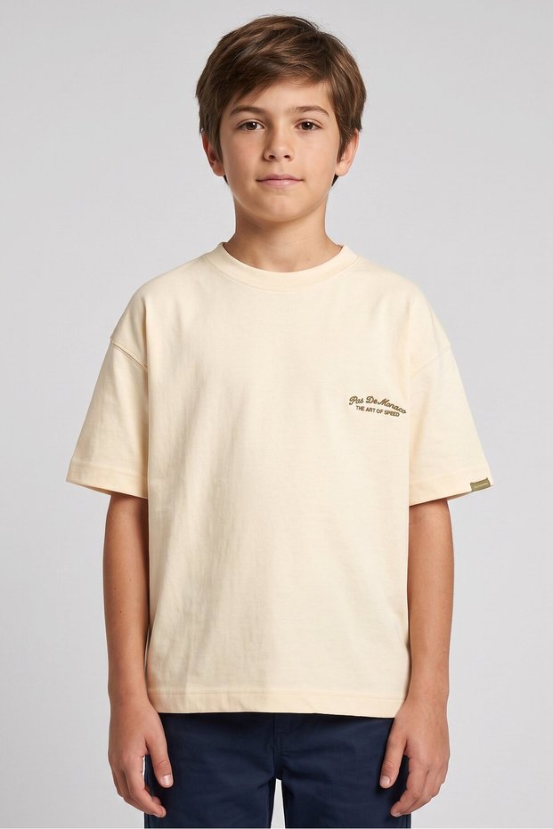Kids Boy Short Sleeve Embroidered Logo T-shirt, Peach