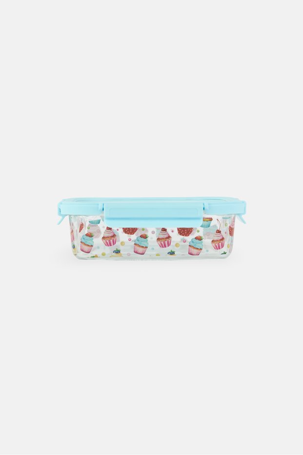 Glass Food Container With Locking Lid, Light Blue
