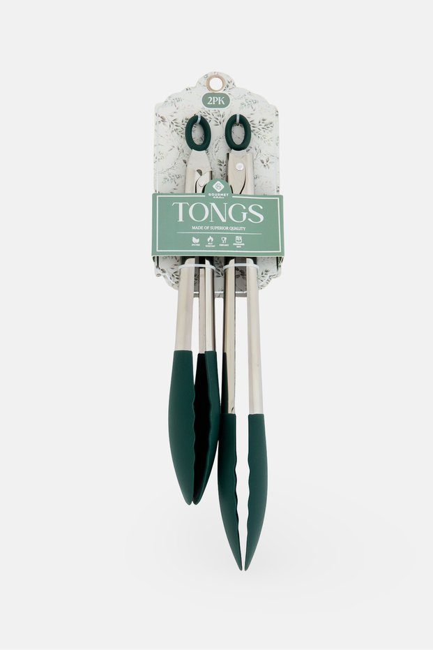 2 Pieces Stainless Steel Tongs, Green