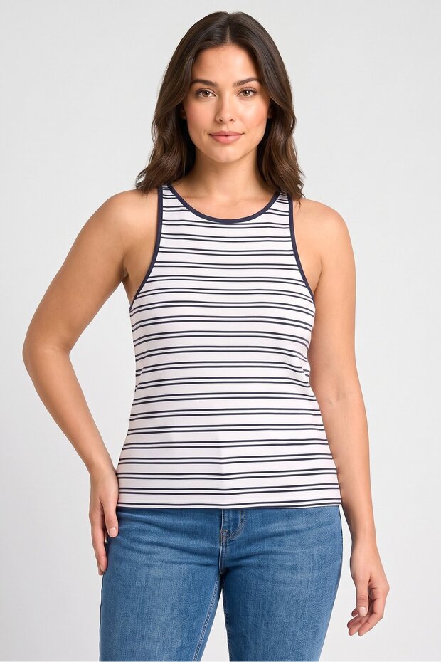 Women Crew Neck Sleeveless Stripe Tank Top, Multicolor