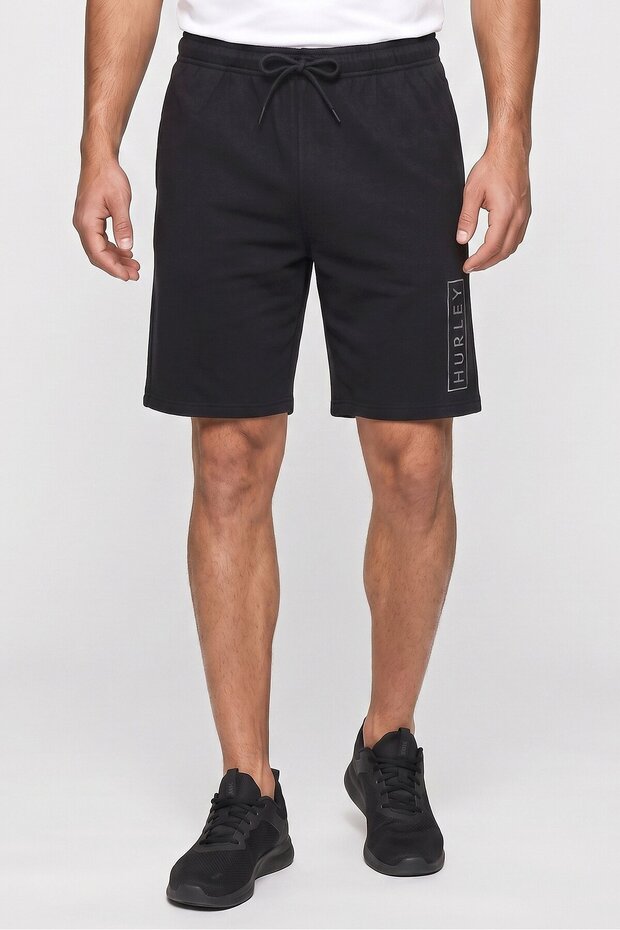 Men Sportswear Fit Embroidered Logo Outdoor Shorts, Black