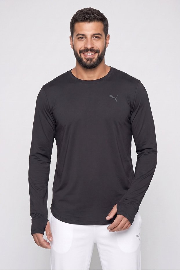 Men Relaxed Fit Long Sleeve Training T-Shirt, Black