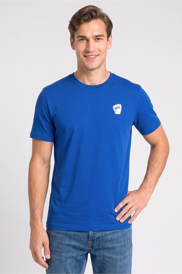 Men Crew Neck Short Sleeve Brand Logo T-Shirt, Blue
