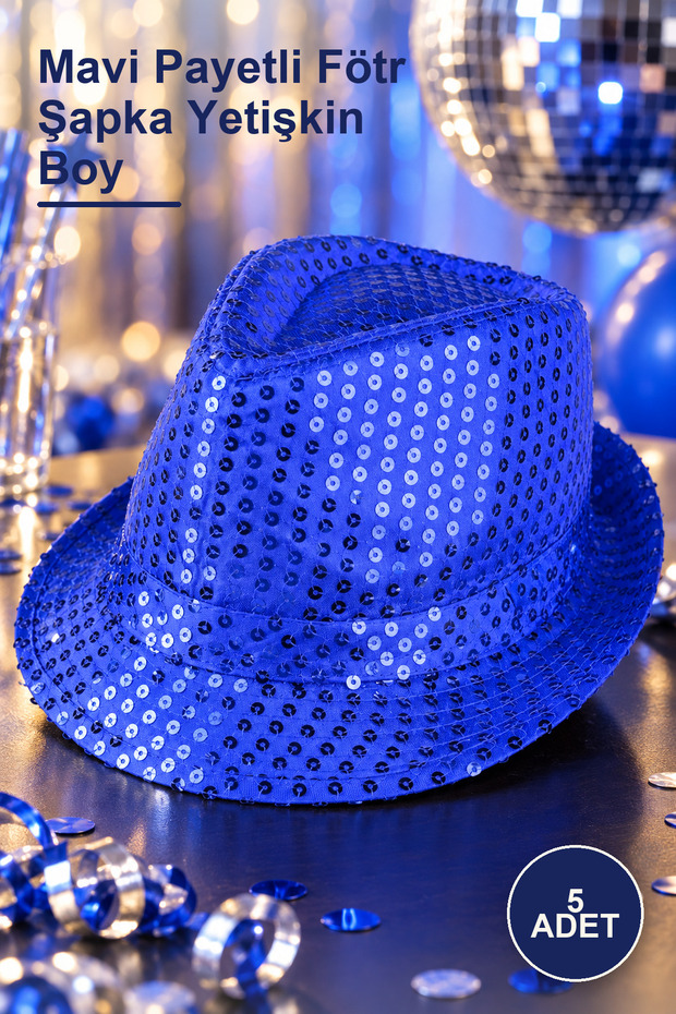 5 Pieces Blue Sequined Fedora Hat Adult Size