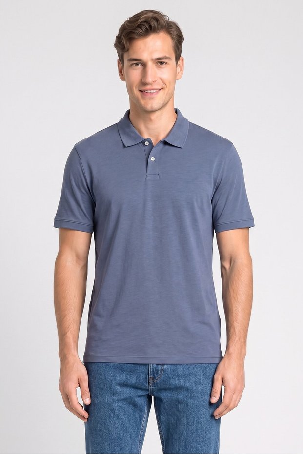 Men Sportwear Fit Short Sleeve Training Polo Shirt, Dusty Blue
