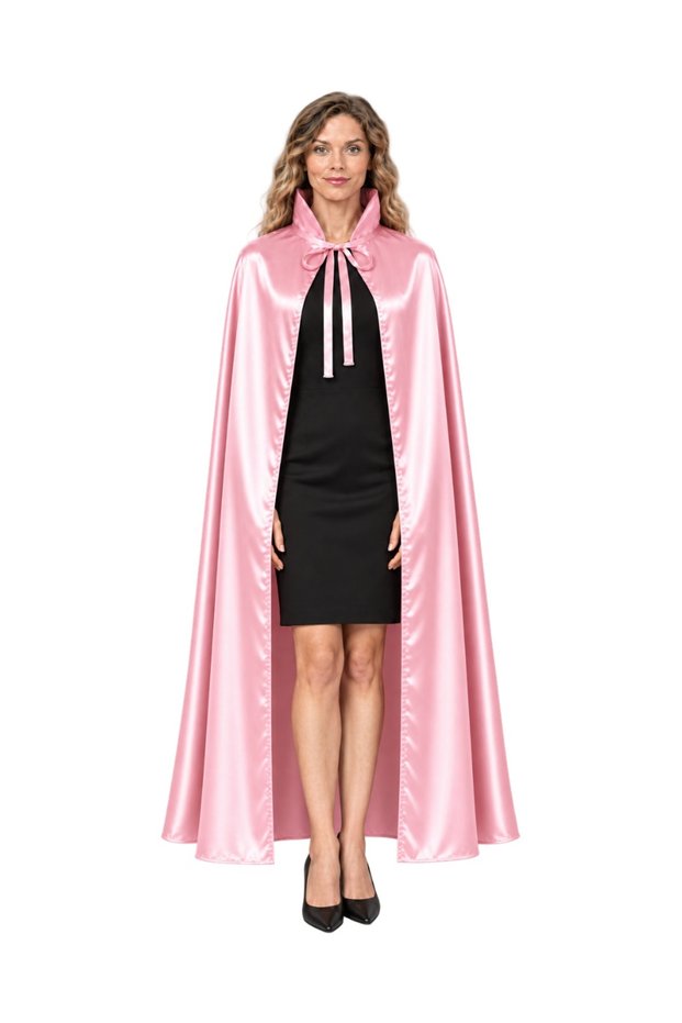 Pink Stand Collar Satin Cape Adult