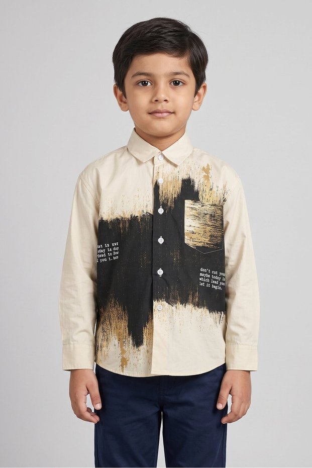 Kids Boy Graphic Print Long Sleeve Casual Shirt, Multicolor