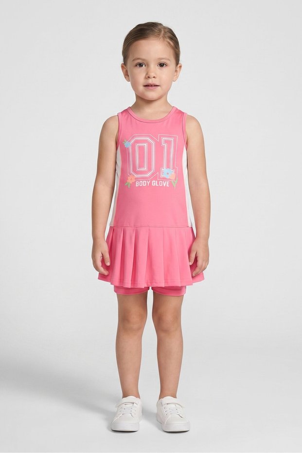 Kids Girl Graphic Print Dress And Shorts Set, Pink