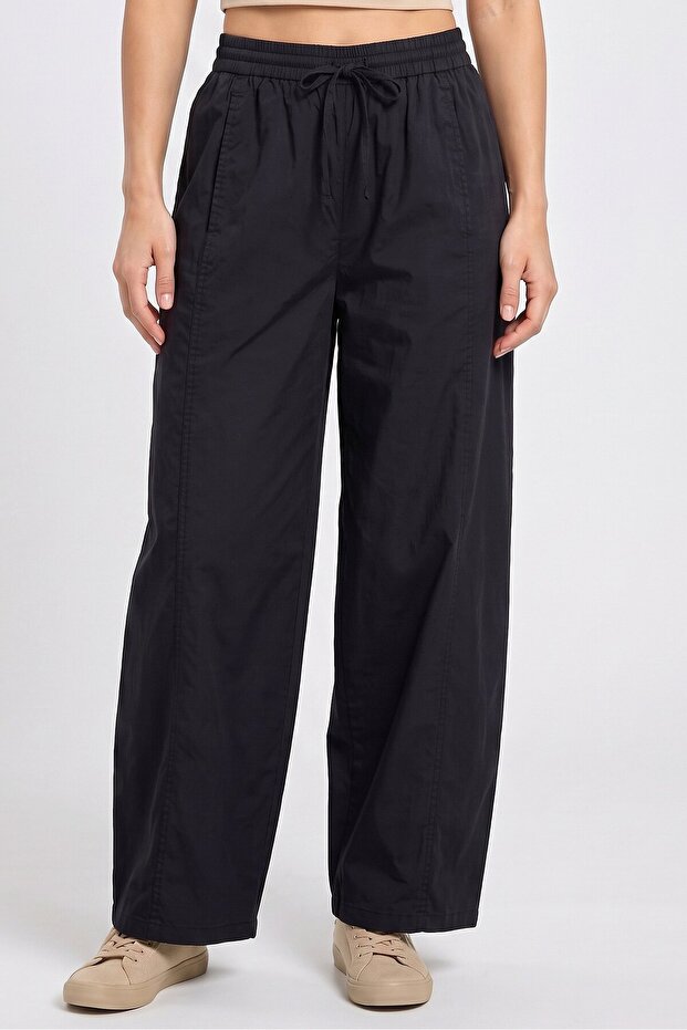 Women Regular Fit Solid Wide Leg Pants, Dark Navy