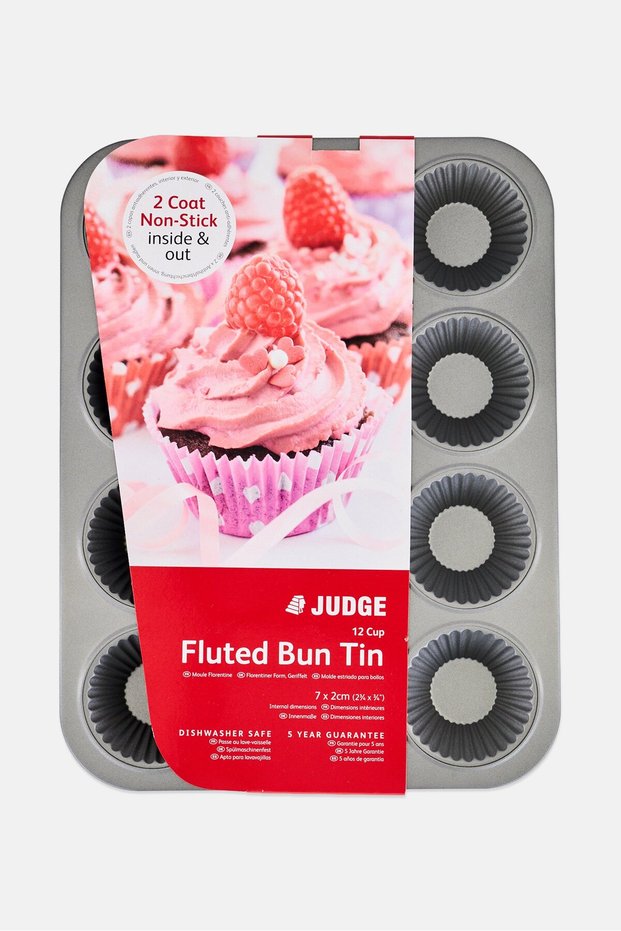 12 Cup Fluted Bun Tin, Grey
