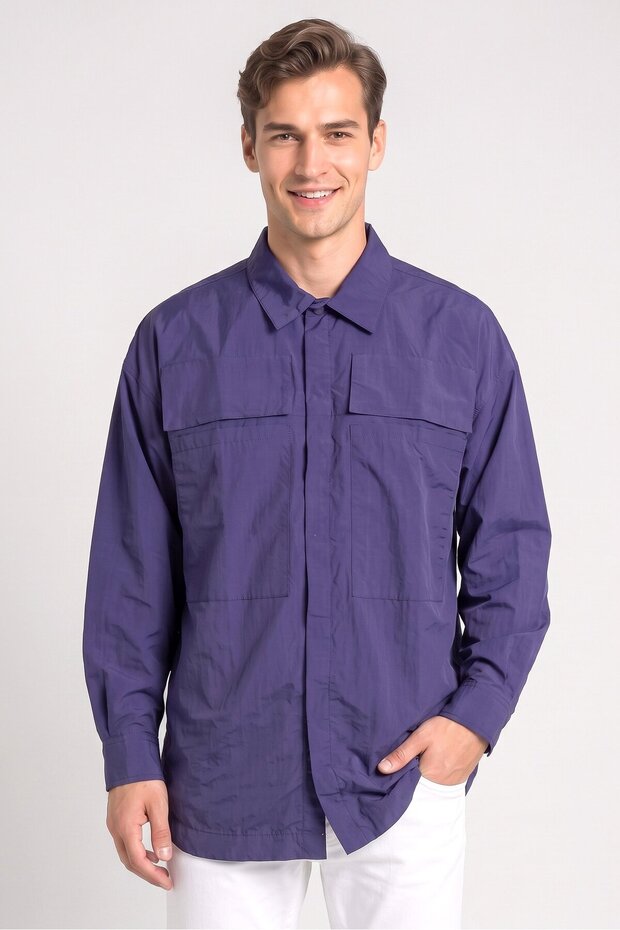 Men Textured Wind Breaker Jacket, Powder Blue