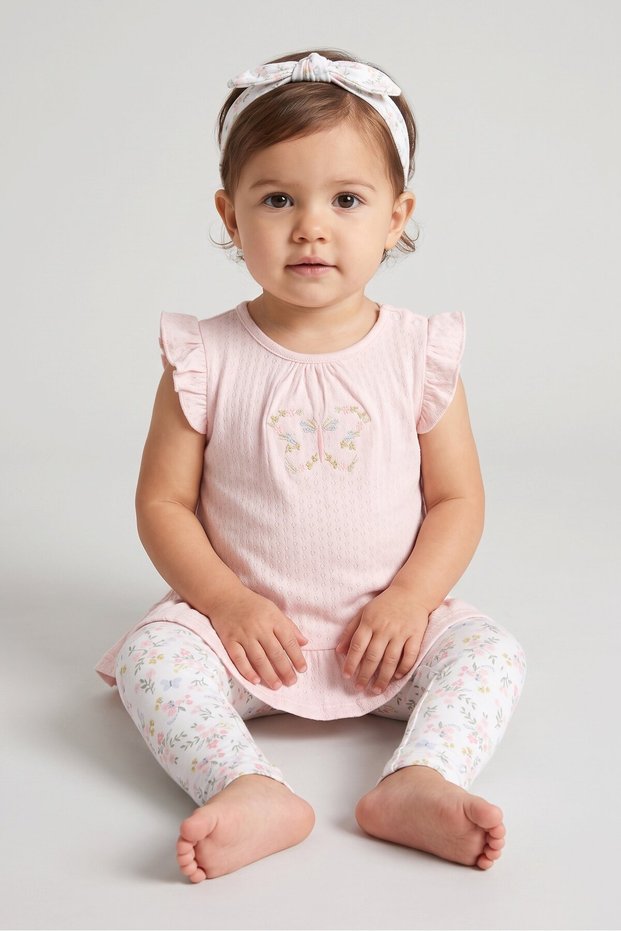 Toddlers Girl 3 Pcs Embroidered Top And Bottom With Headband, Multicolor