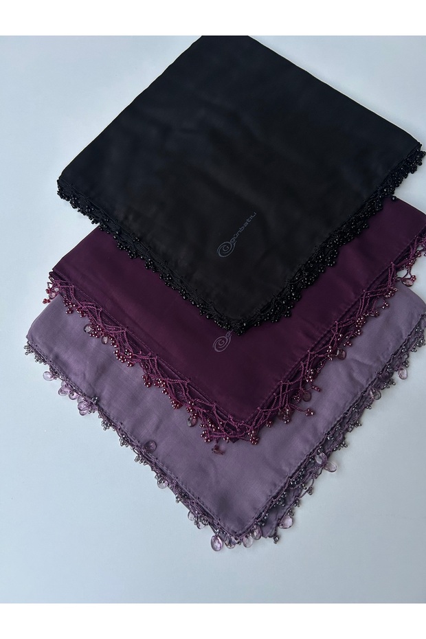 3Pcs Handcrafted Hand Embroidered Solid Color Scarf Beaded Writing Yemenite Dowry Gift 100X100Cm