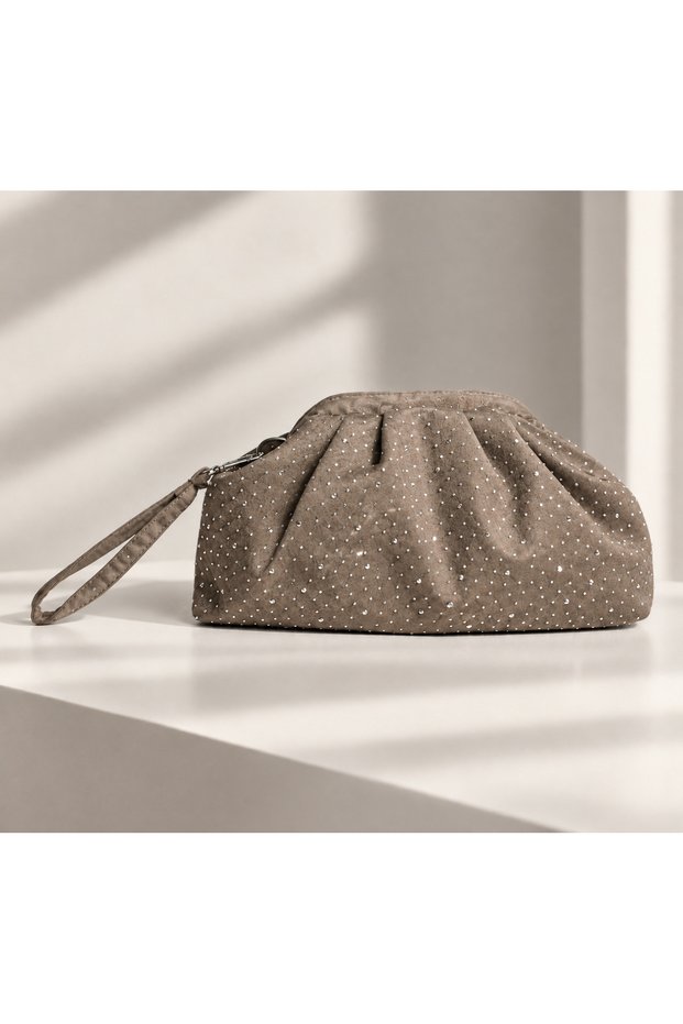 Women's Suede Stone-Embellished Hand and Shoulder Bag