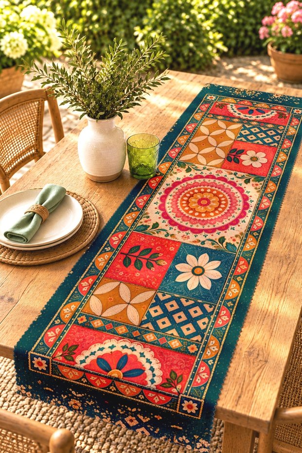 Mandala Ethnic Patterned Runner / Tablecloth / Placemat