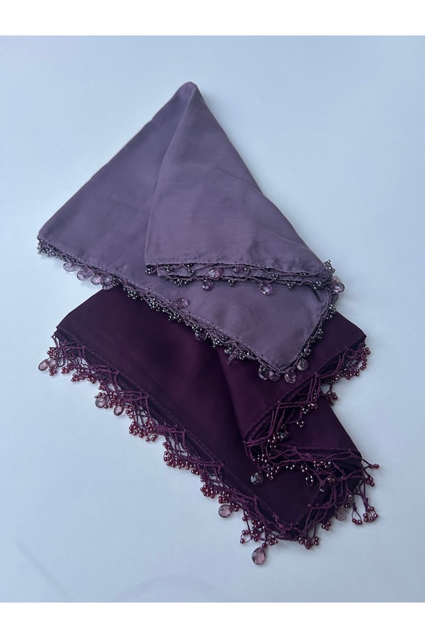 2Pcs Handcrafted Hand Embroidered Solid Color Scarf with Beads Writing Yemeni Dowry Gift 100X100Cm