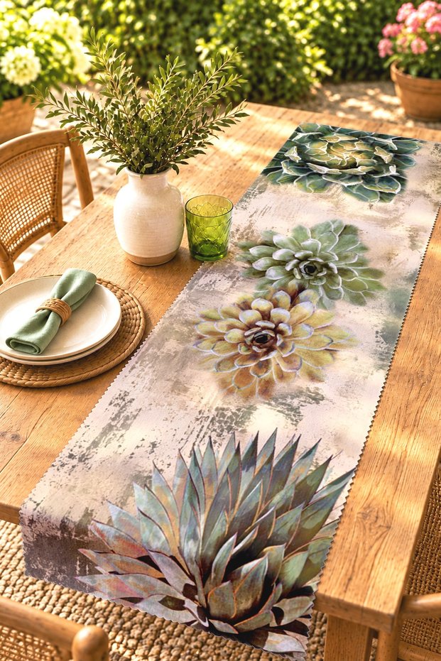 Succulents Patterned Runner / Tablecloth / Placemat