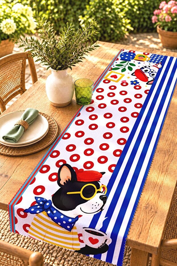 Red Polka Dot and Cat Patterned Runner/Tablecloth/American Placemat