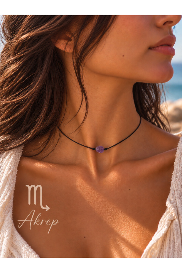 Scorpio Zodiac Sign Adjustable Necklace with Real Natural Amethyst Stone