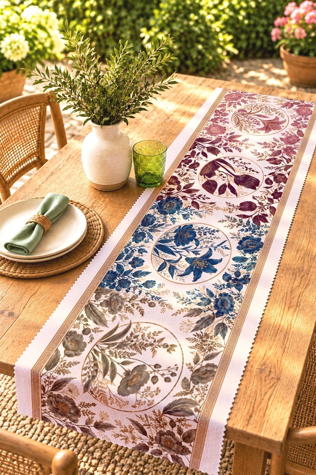 Colorful Lilac Flowers Patterned Runner/Tablecloth/Placemat