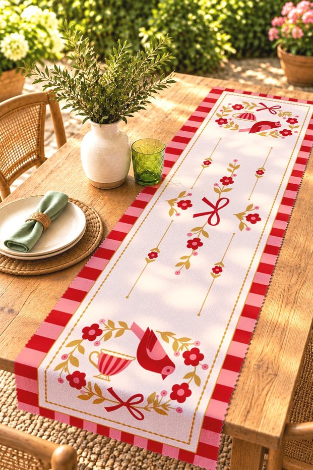 Red Plain Patterned Runner / Tablecloth / Placemat