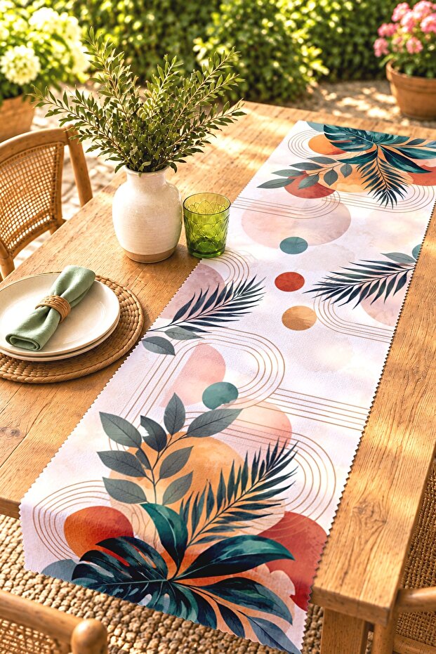 Artistic Leaf Drawings Patterned Runner / Tablecloth / Placemat
