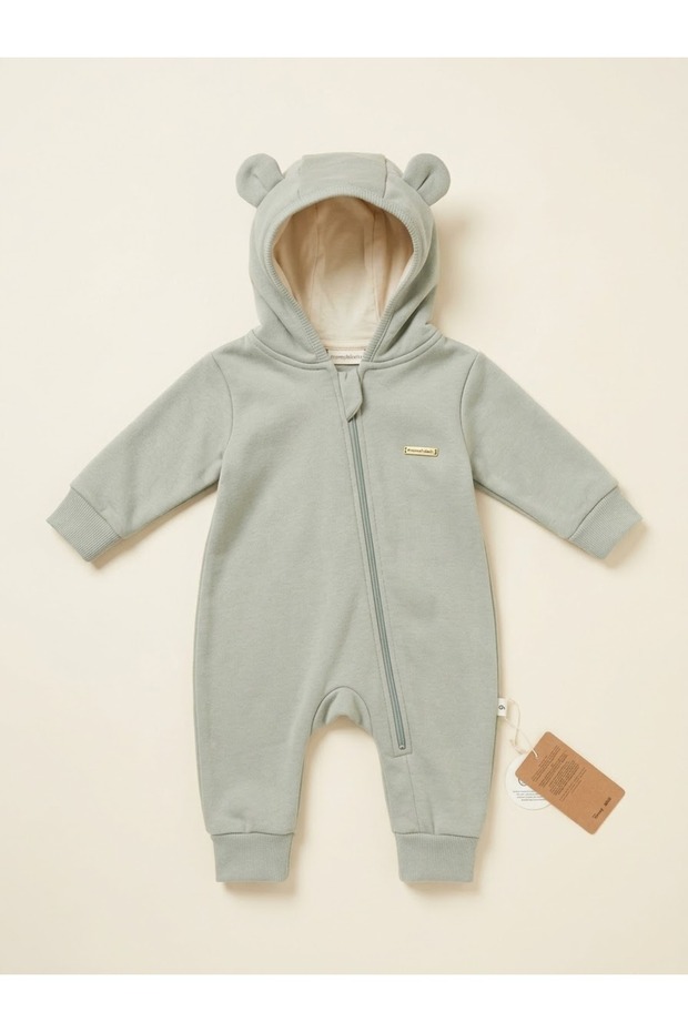 Baby Boy Hooded Winter Romper with Ears, 100% Cotton, Zippered