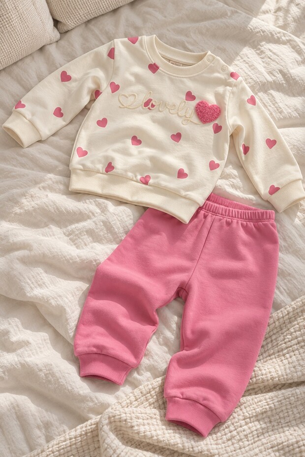 Baby Girl Set Lovely Heart Patterned Long Sleeve Bottom Top Seasonal 2 Piece Set