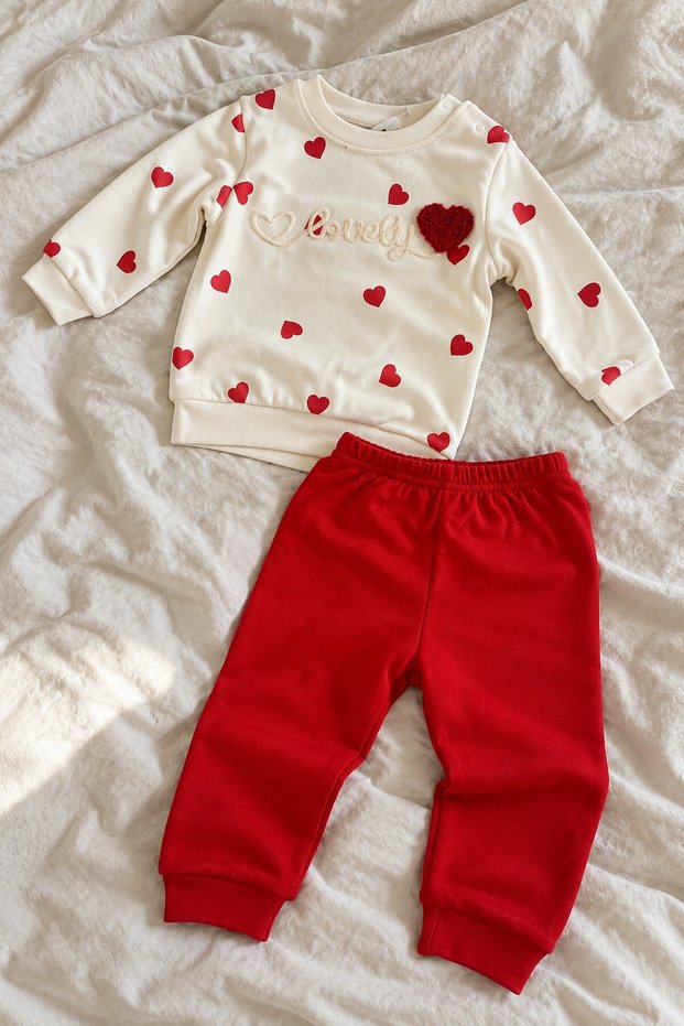Baby Girl Set Lovely Heart Patterned Long Sleeve Bottom Top Seasonal 2 Piece Set