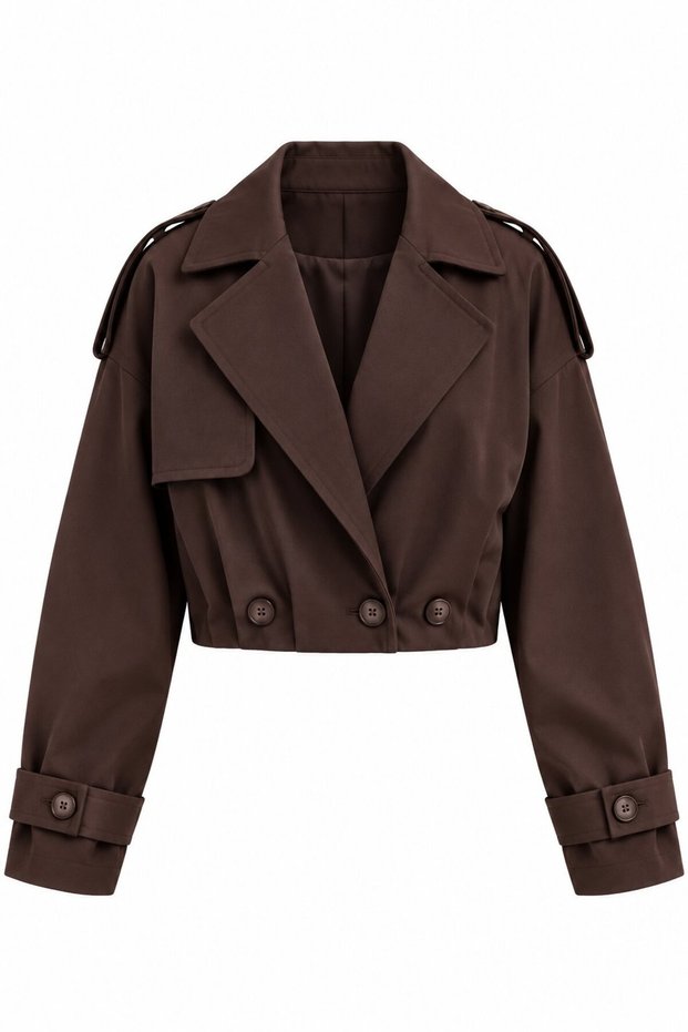 Brown Pleated Crop Jacket - 2Y4199
