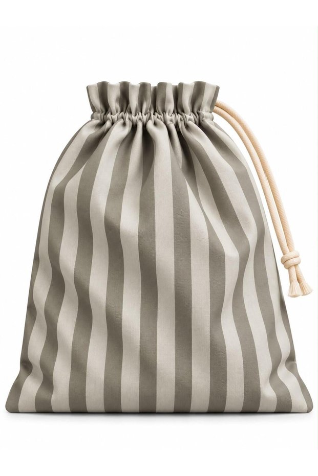Striped Satin Pouch 20 X 25 cm Gray Gift Pouch Organizer