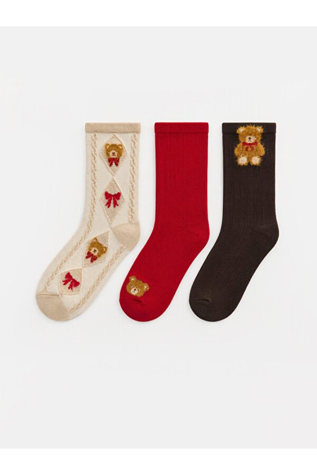 I Teddy Bear Embroidered Women's Socks 3-Piece Set from Freezen Store